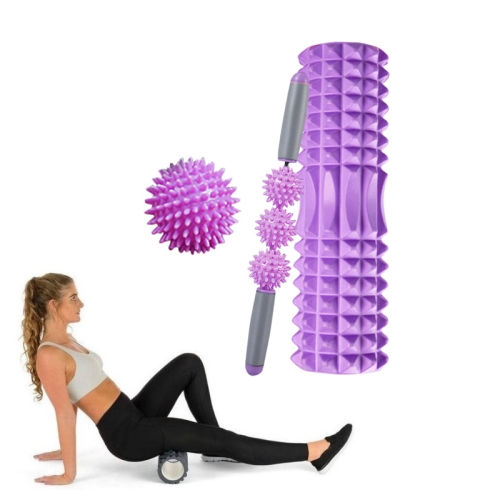

3 in 1 Eva Foam Roller Hollow Muscle Relaxation Roller Yoga Column Set, Length: 45cm (Purple Crescent )