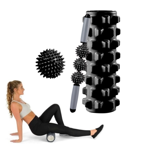 

3 in 1 Eva Foam Roller Hollow Muscle Relaxation Roller Yoga Column Set, Length: 45cm (Black Wolf Tooth )