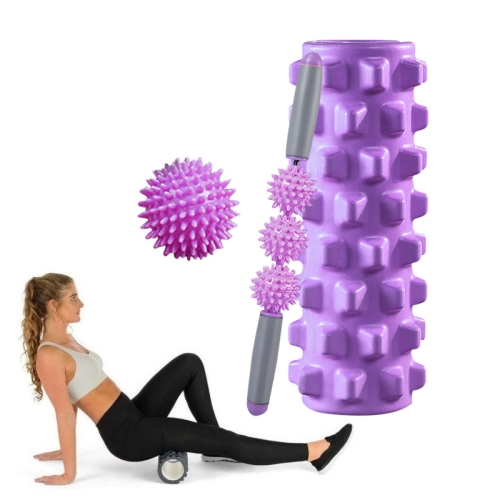 

3 in 1 Eva Foam Roller Hollow Muscle Relaxation Roller Yoga Column Set, Length: 45cm (Purple Wolf Tooth)