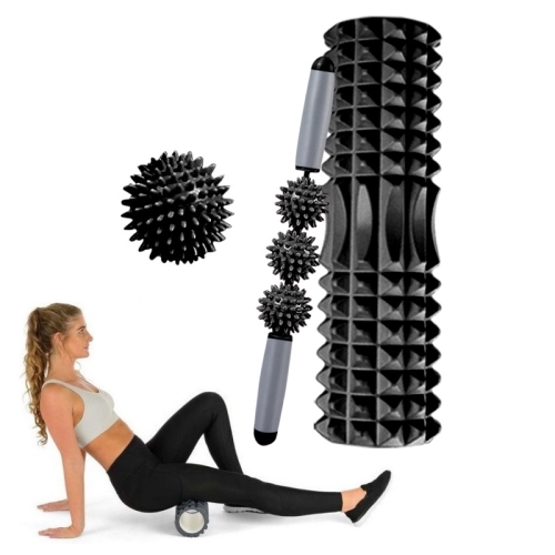 

3 in 1 Eva Foam Roller Hollow Muscle Relaxation Roller Yoga Column Set, Length: 45cm (Black Crescent)