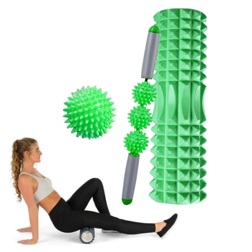 

3 in 1 Eva Foam Roller Hollow Muscle Relaxation Roller Yoga Column Set, Length: 45cm (Green Crescent)