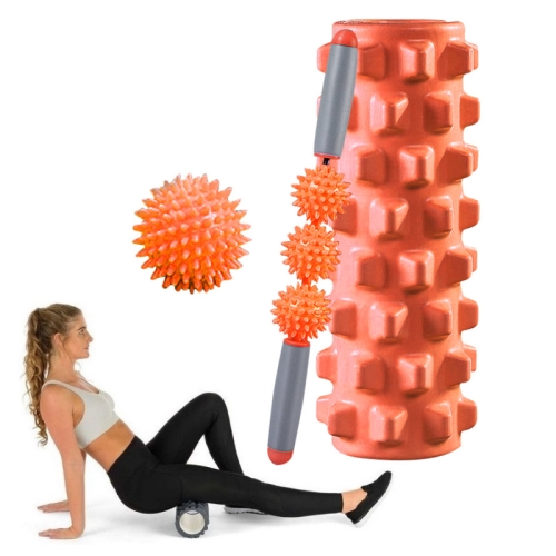 

3 in 1 Eva Foam Roller Hollow Muscle Relaxation Roller Yoga Column Set, Length: 45cm (Orange Wolf Tooth)