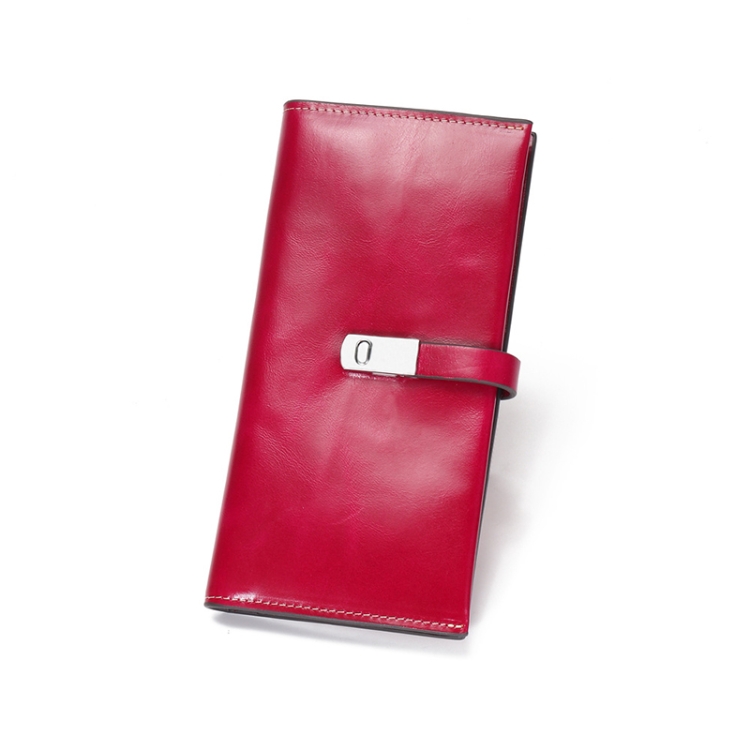 

L1240-1 Women Clutch Bag Long Wallet First Layer Cowhide Multi-Card Mobile Phone Bag(Fuchsia)