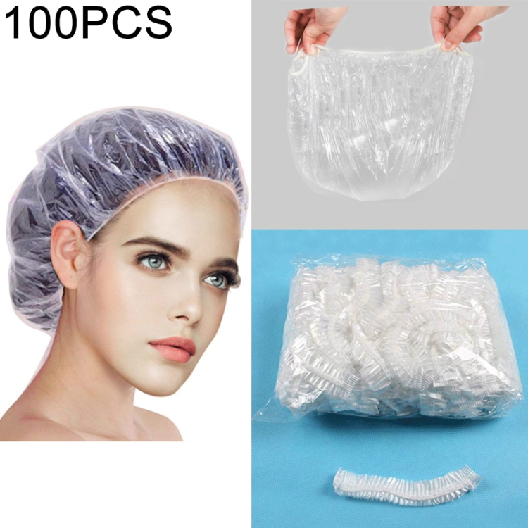 

100 PCS Disposable Hotel/Hair Salon Waterproof Clear Shower Caps