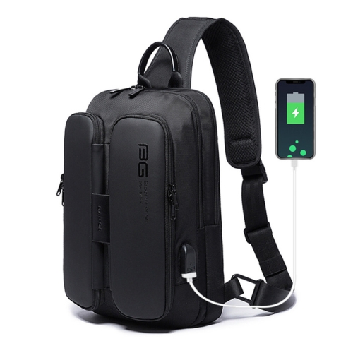 

BANGE BG-7079 Men Single-Shoulder Bag Fashion Chest Bag with External USB Charging Port(Black)