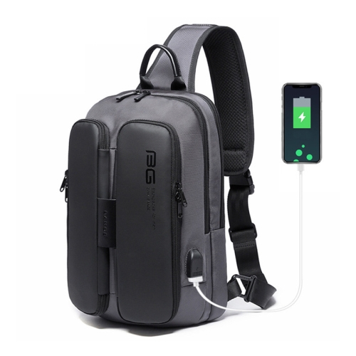 

BANGE BG-7079 Men Single-Shoulder Bag Fashion Chest Bag with External USB Charging Port(Gray)