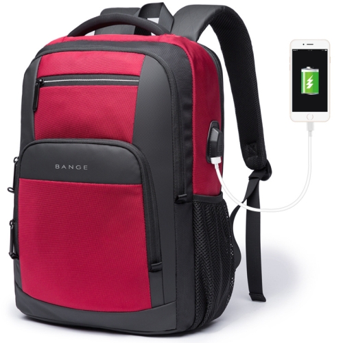 

BANGE BG-1921 College Student Schoolbag Waterproof Business Computer Backpack with External USB Charging Port(Red Wine)