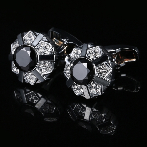 

A Pair Geometry Black Crystal Shirt Cufflinks Diamond-Studded Cufflinks for Men