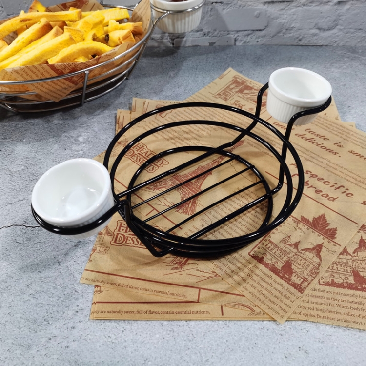 

Wrought Iron Fruit Portable Storage Basket Bread French Fries Fried Snacks Portable Basket Double Cup Round