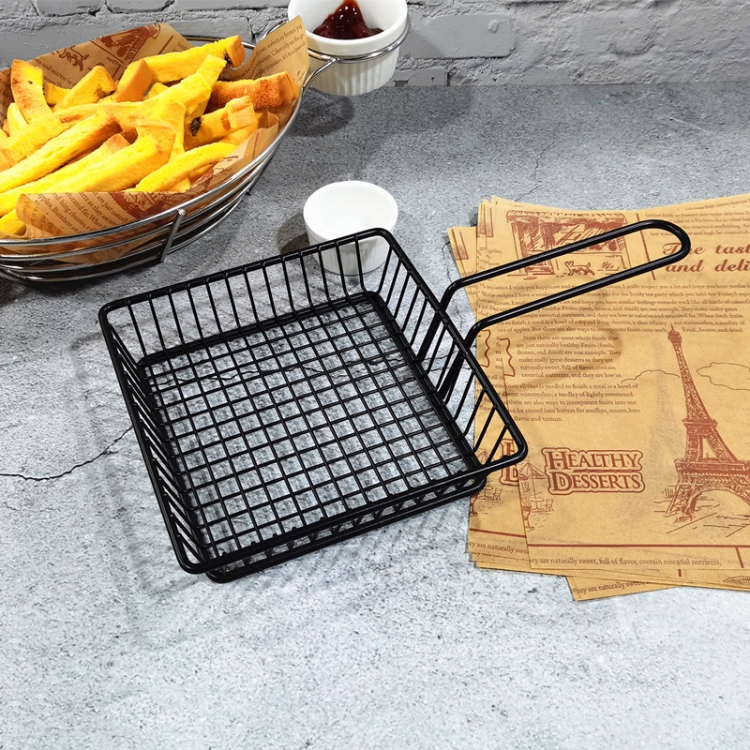 

Wrought Iron Fruit Portable Storage Basket Bread French Fries Fried Snacks Portable Basket Rectangular Short Basket
