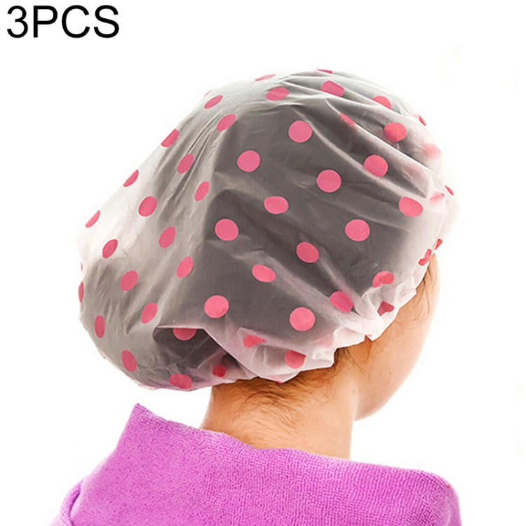 

3 PCS Dot Waterproof Shower Cap Thicken Bathing Cap for Women, Color Random Delivery