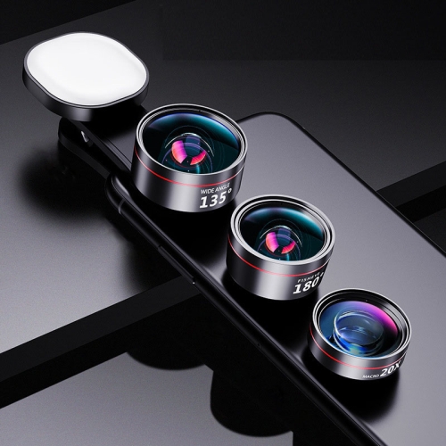 

Wide Angle + Macro + Fisheye+ Fill Light Mobile Phone Lens Professional Shooting External HD Camera Set