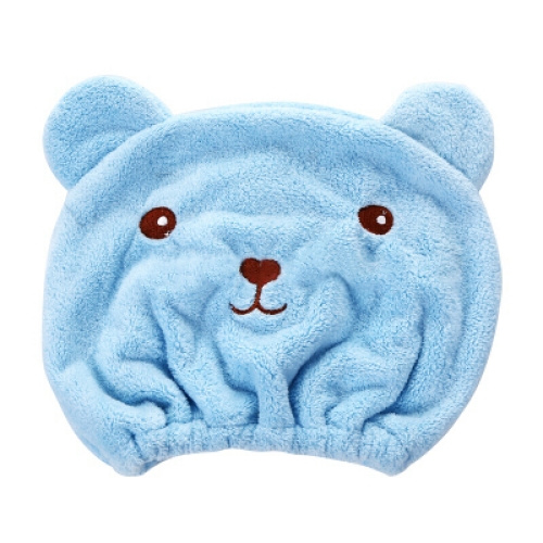 

Cartoon Bear Dry Hair Cap Adult Wrapped Towels Shower Hats(Blue)