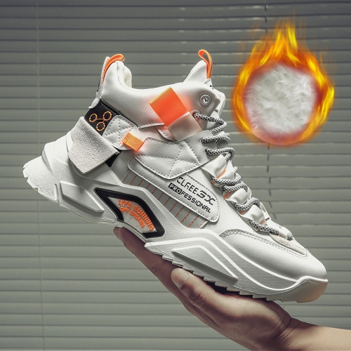 

Spring And Autumn High-Top Clunky Sneaker Thick-Soled Sports Shoes Men Running Shoes, Size: 40( White Orange + Velvet)