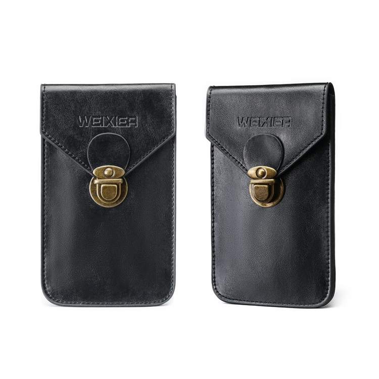 

2 PCS WEIXIER 8639 Outdoor Belt Phone Waist Bag Men Business Buckle Vertical Cover Purse Wallet(Black)