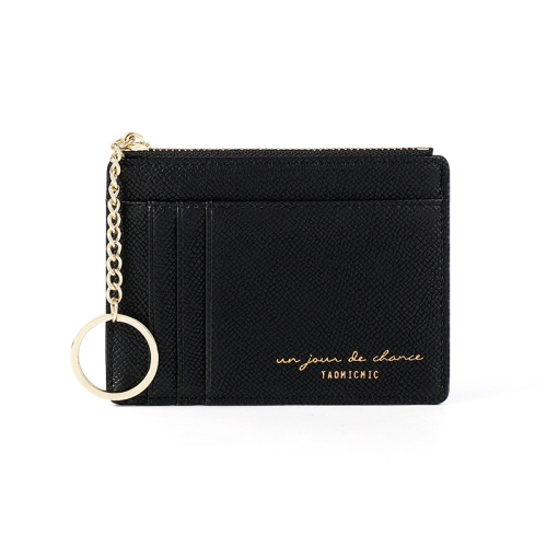 

928801 Zipper Ladies Coin Purse Mini Keychain Multi-Card Card Holder(Black)