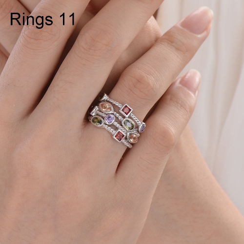 

925 Sterling Silver Women Fashion Colorful Gemstone Vintage Rings 11(Multi)