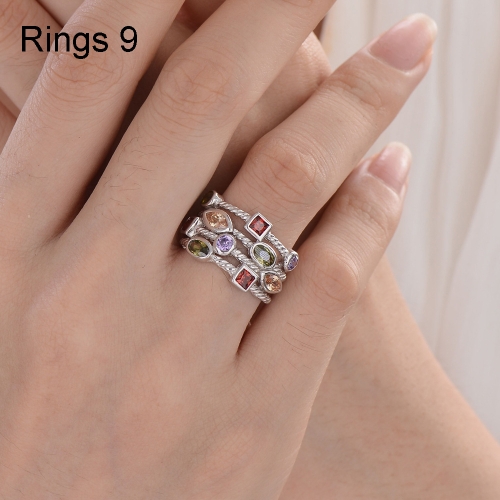 

925 Sterling Silver Women Fashion Colorful Gemstone Vintage Rings 9(Multi)