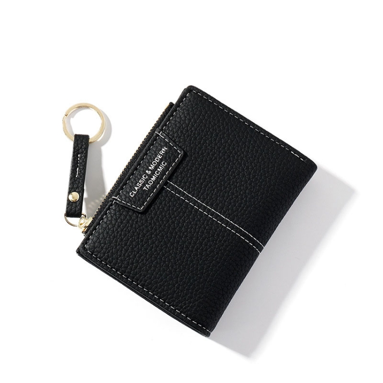 

928666 Multi-Card Keychain Coin Purse Short Ladies Wallet(Black)