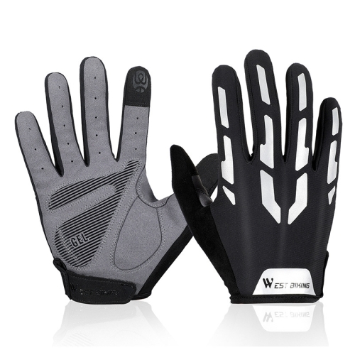 

WEST BIKING YP0211212 Riding Reflective Gloves Bicycle Full Finger Shock Absorption Breathable Gloves, Size: M