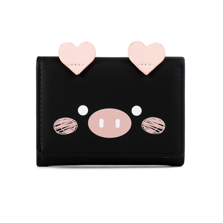 

928555 Cartoon Cute Student Wallet Multi-Card Short Ladies Tri-Fold Wallet(Black)