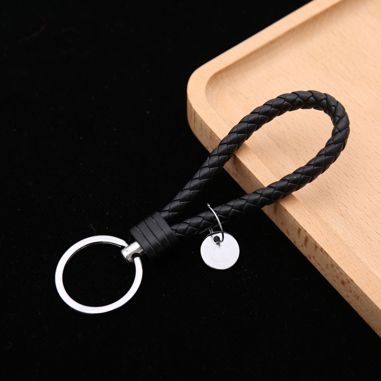 

100 PCS Woven Leather Cord Keychain Car Pendant Leather Key Ring Baotou With Small Round Piece(Black)