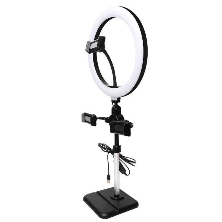 

Telescopic Adjustment Live Frame Desktop Tablet Mobile Phone Bracket, Specification: K07 Three-seat With Fill Light (Black)