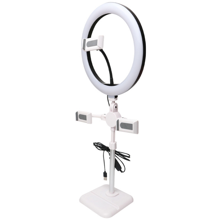 

Telescopic Adjustment Live Frame Desktop Tablet Mobile Phone Bracket, Specification: K07 Three-seat With Fill Light (White)