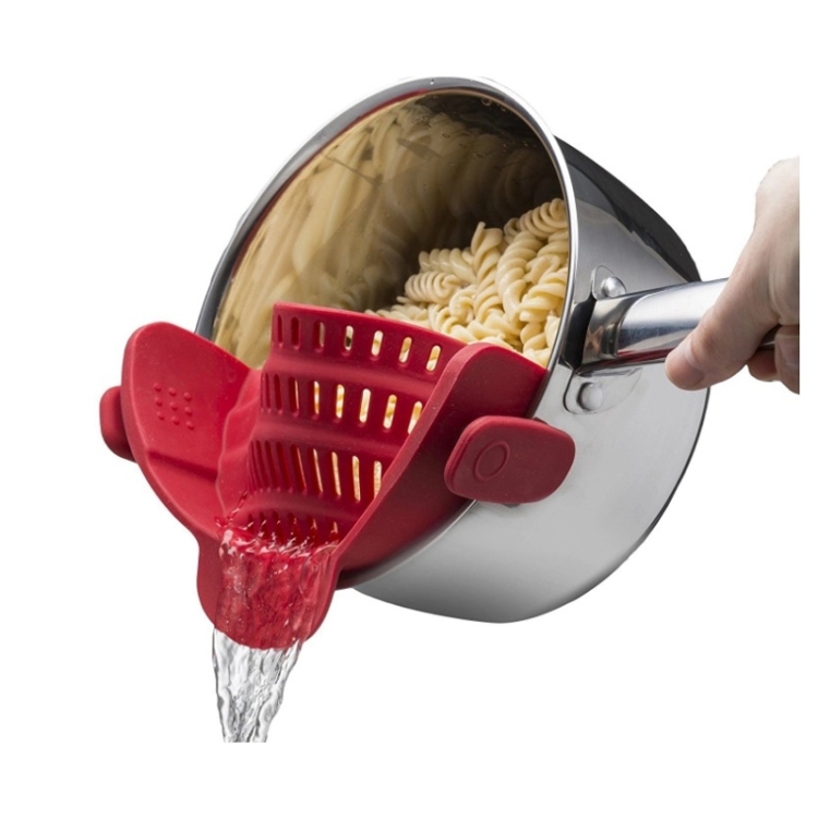

Wide Mouth Silicone Drainer Pot Side Drain To Block Fruit Noodle Strainer(Red)