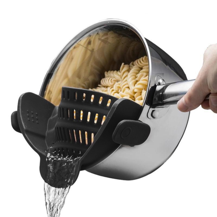 

Wide Mouth Silicone Drainer Pot Side Drain To Block Fruit Noodle Strainer(Black)