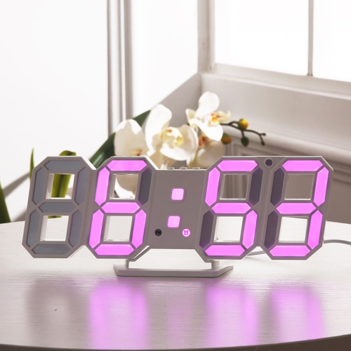 

6609 3D Stereo LED Alarm Clock Living Room 3D Wall Clock, Colour: Pink