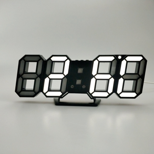 

6609 3D Stereo LED Alarm Clock Living Room 3D Wall Clock, Colour: Black Frame White Light