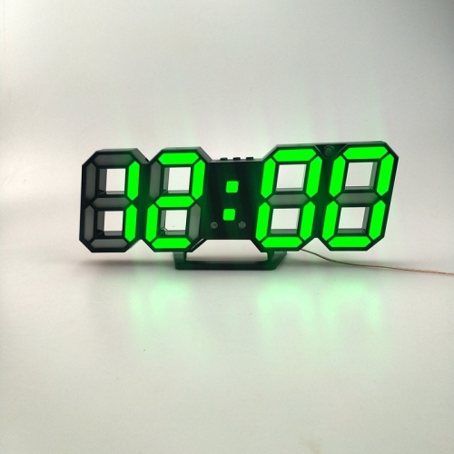 

6609 3D Stereo LED Alarm Clock Living Room 3D Wall Clock, Colour: Black Frame Green Light