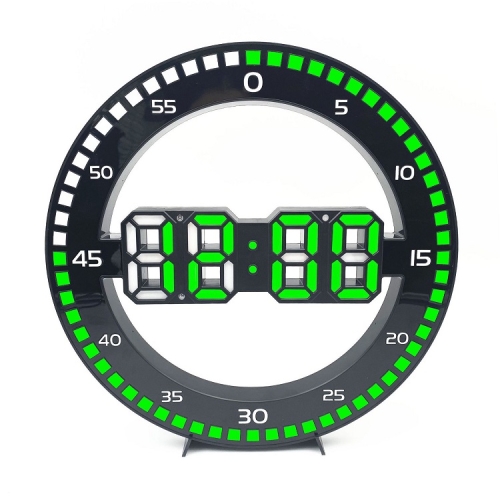 

DS-3688L Living Room 3D Wall Clock Big Screen LED Electronic Clock, Colour: Second Light Black+Green