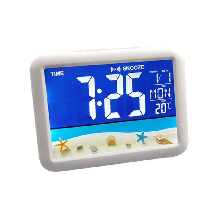 

Color Screen Children Electronic Alarm Clock LCD Bedside Alarm Clock(White Shell Seaside)