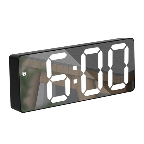 

Mirror Bedside Alarm Clock Battery Plug-In Dual-Purpose LED Clock, Colour: Rectangular Black Shell (Mirror White Light)