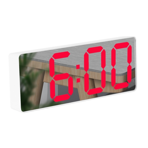 

Mirror Bedside Alarm Clock Battery Plug-In Dual-Purpose LED Clock, Colour: Rectangular White Shell (Mirror Red Light)