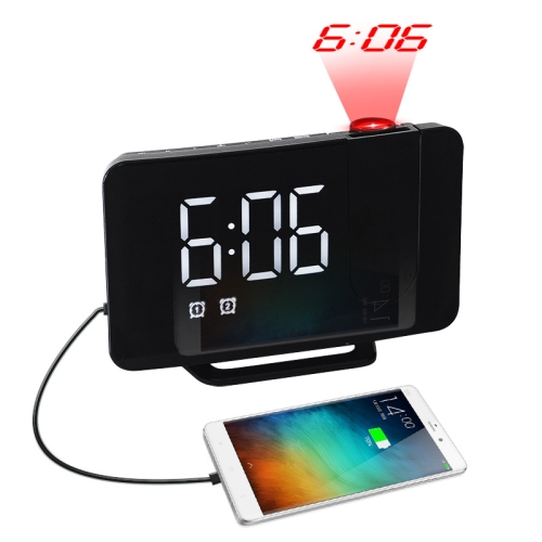 

Projection LED Large Screen Display Alarm Clock Radio Electronic Clock(Black Shell White Lamp)