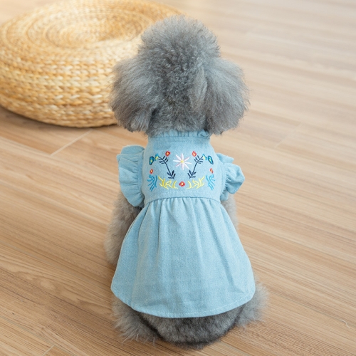 

Pet Embroidered Pleats Princess Skirt Dog Denim Skirt, Size: XS(Blue )