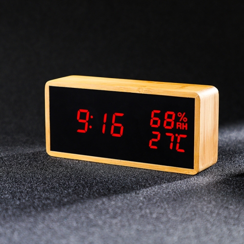 

1502 Temperature And Humidity Electronic Clock Solid Wood LED Digital Control Alarm Clock, Colour: Red