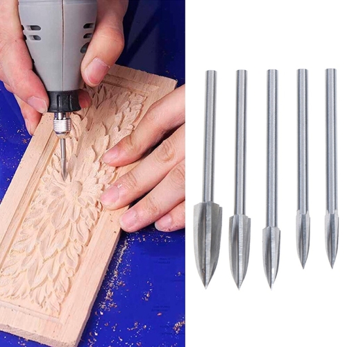 

5 PCS / Set Woodworking White Steel Pointed Three-Blade Engraving Milling Cutter Electric Engraving Knife