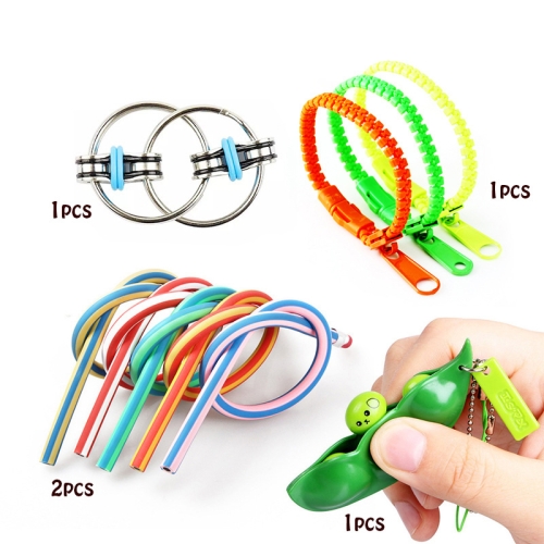 

2 Sets 5 in 1 Decompression Toy Set Zipper Bracelet Soft Pencil Flip Chain Squeezed Beans