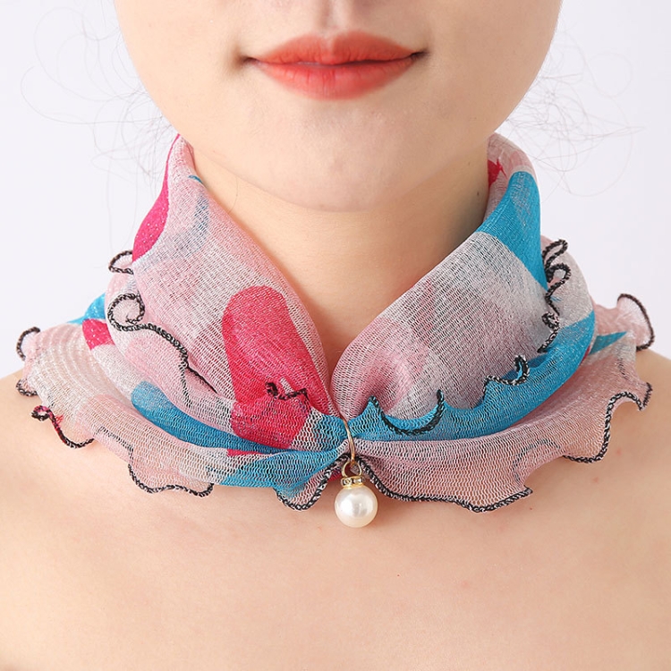 

3 PCS Silk Scarf Imitation Pearl Pendant Mesh Bib Wild Scarf, Size: One Size(WB01-09)