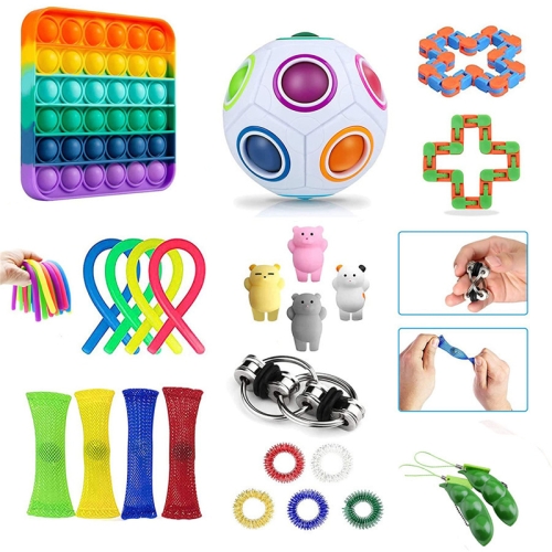 

Venting Reduced Pressure Toys Set Keychain Squeezed Hairpin Network Management Track Chain Twist Toys Set, Colour: 24-piece Set 1