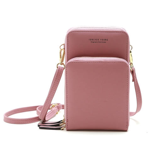 

Ladies Mobile Phone Bag PU Vertical Large Capacity Mobile Phone Single-Shoulder Messenger Bag(Pink)