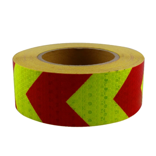 

PVC Crystal Color Arrow Reflective Film Truck Honeycomb Guidelines Warning Tape Stickers 5cm x 25m(Fluorescent Green Red)