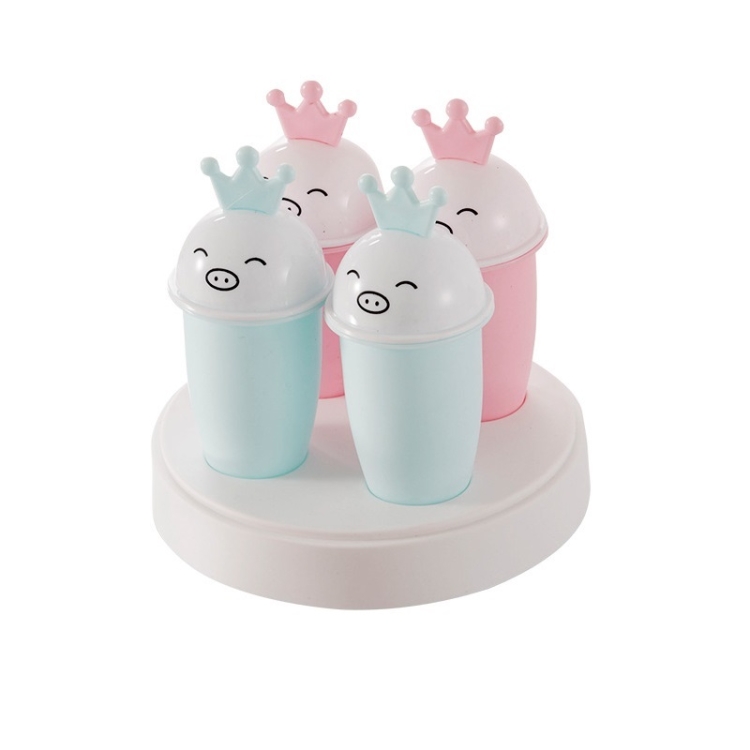

2 Sets 4 in 1 Home Cartoon Crown Pig DIY Popsicle Mold Plastic Handmade Ice Mold Set(Blue Pink)