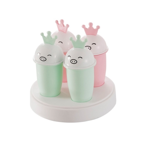 

2 Sets 4 in 1 Home Cartoon Crown Pig DIY Popsicle Mold Plastic Handmade Ice Mold Set(Green Pink)