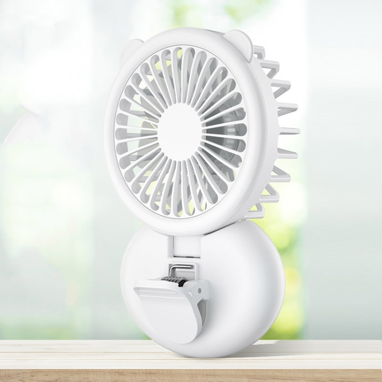 

D11 Fill Light Clip Hanging Neck Fan Handheld Folding Mini USB Desktop Fan(White)