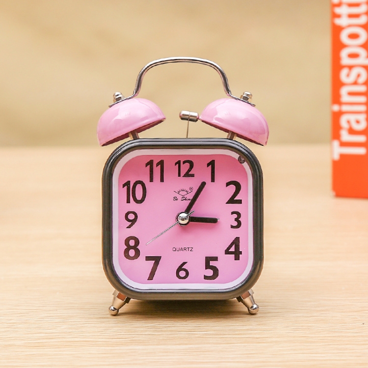 

A59 Square Metal Bell Alarm Clock Ringing Alarm Clock Child Student Bedside Bell With Alarm(Light Pink)